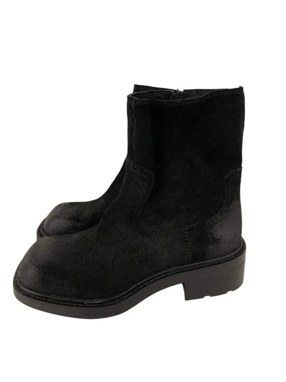 Zara Women Suede Leather Ankle Boots EU 38 US 7.5 Black Square Toe 1107/610 NWOB